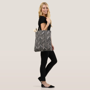 Charcoal and Gray Herringbone Elegant Geometric  Tote Bag