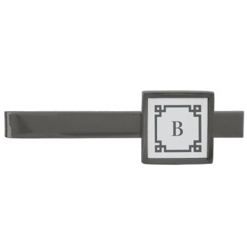 Charcoal and Grey Bold Greek Key Border Monogram Gunmetal Finish Tie Bar