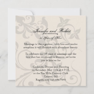Charcoal and Ivory Filigree Anniversary Invitation