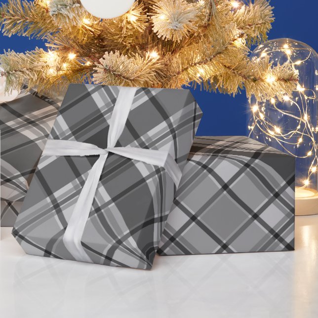 Charcoal and Light Gray Plaid Wrapping Paper (Holidays)
