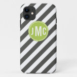 Charcoal And Lime Stripes With Custom Monogram Iphone 11 Case at Zazzle