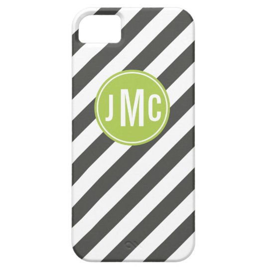Charcoal and Lime Stripes with Custom Monogram iPhone SE/5/5s Case