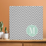 Charcoal and Mint Green Chevrons Custom Monogram Canvas Print<br><div class="desc">Add your monograms to this trendy and graphic pattern with popular colors.</div>