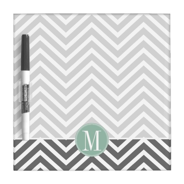 Charcoal and Mint Green Chevrons Custom Monogram Dry Erase Board (Front)