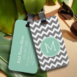 Charcoal and Mint Green Chevrons Custom Monogram Luggage Tag<br><div class="desc">Add your monograms to this trendy and graphic pattern with popular colors.</div>