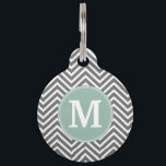 Charcoal and Mint Green Chevrons Custom Monogram Pet ID Tag<br><div class="desc">Add your monograms to this trendy and graphic pattern with popular colors.</div>