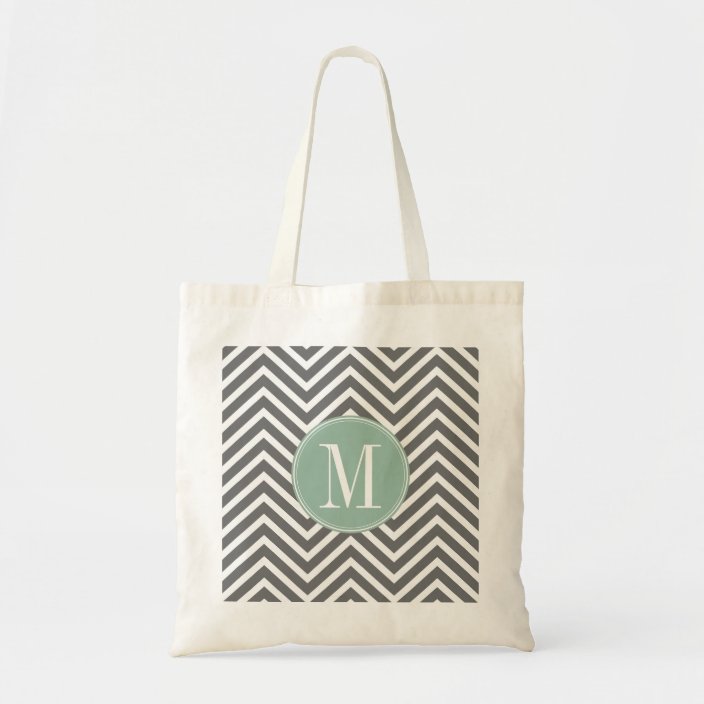 Charcoal and Mint Green Chevrons Custom Monogram Tote Bag | Zazzle.com