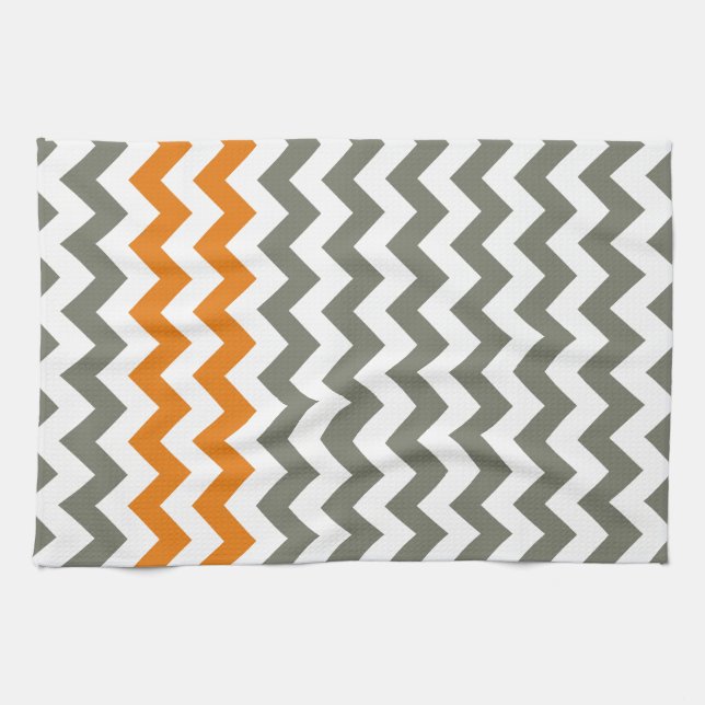 Charcoal and Orange Chevron Stripes Towel (Horizontal)