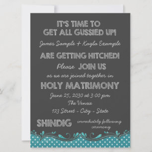 Charcoal and Teal Blue Chalkboard Country Wedding Invitation