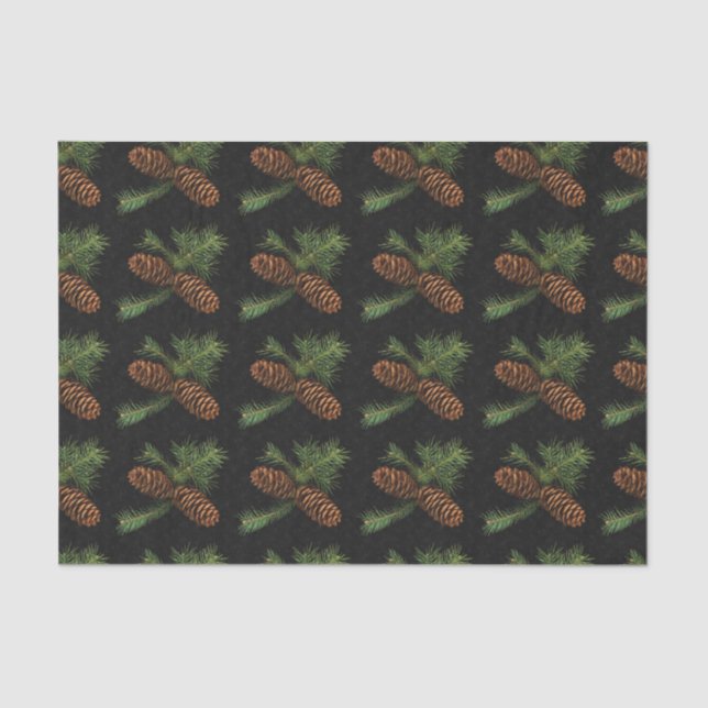 Charcoal and Watercolor Pine Cones Tissue Paper (Front)
