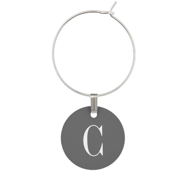Charcoal and White Classic Monogram Wine Charm (Front)