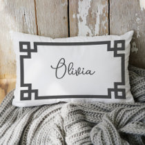 Charcoal and White Custom Name Monogram Lumbar Pillow