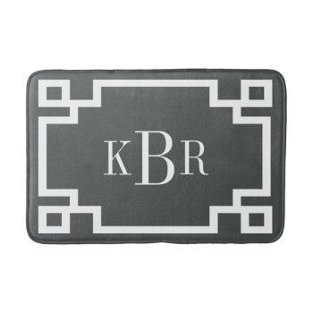 Charcoal And White Greek Key Custom Monogram Bathroom Mat by cardeddesigns at Zazzle