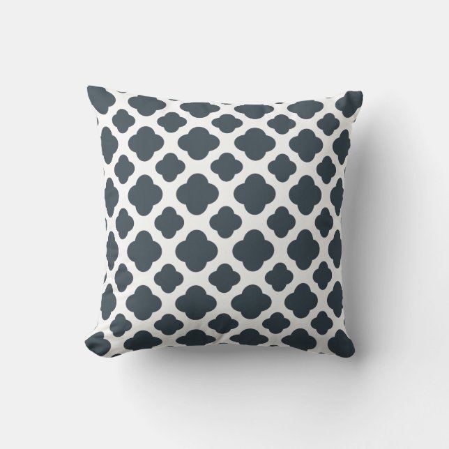 Charcoal and White Quatrefoil Pattern Throw Pillow (Front)