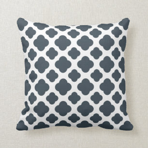 Charcoal and White Quatrefoil Pattern Throw Pillow