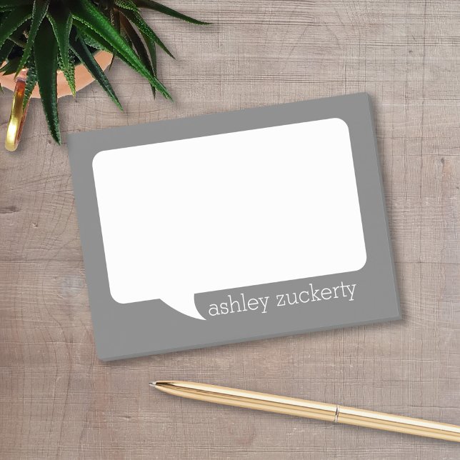 Charcoal and White Talk Bubble with Name Post-it Notes (Personalized post-it notes with a talk bubble and your name.)