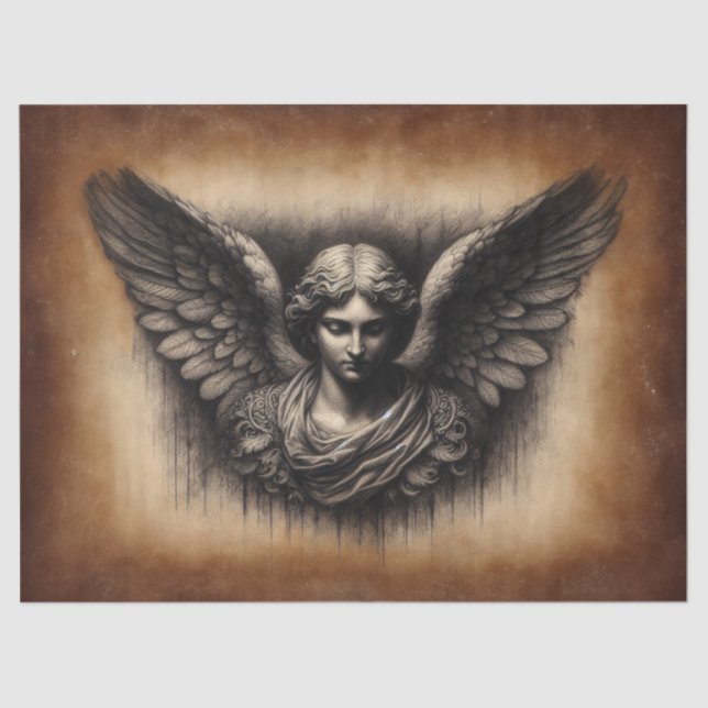 Charcoal Angel Illustration Parchment Decoupage Tissue Paper (Front)