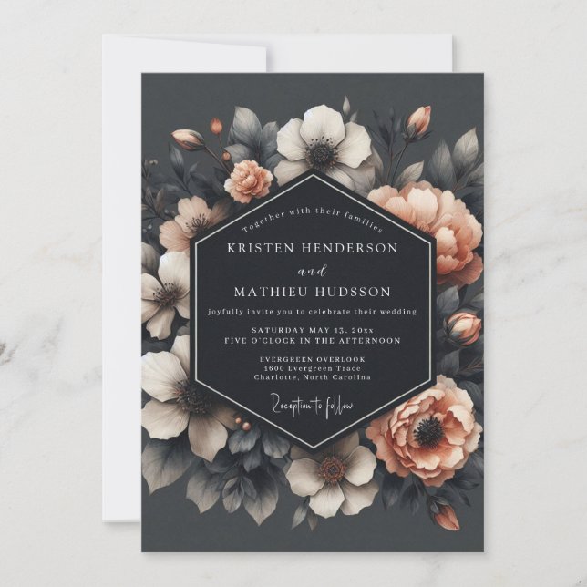 Charcoal & Apricot Gothic Wedding Invitation (Front)