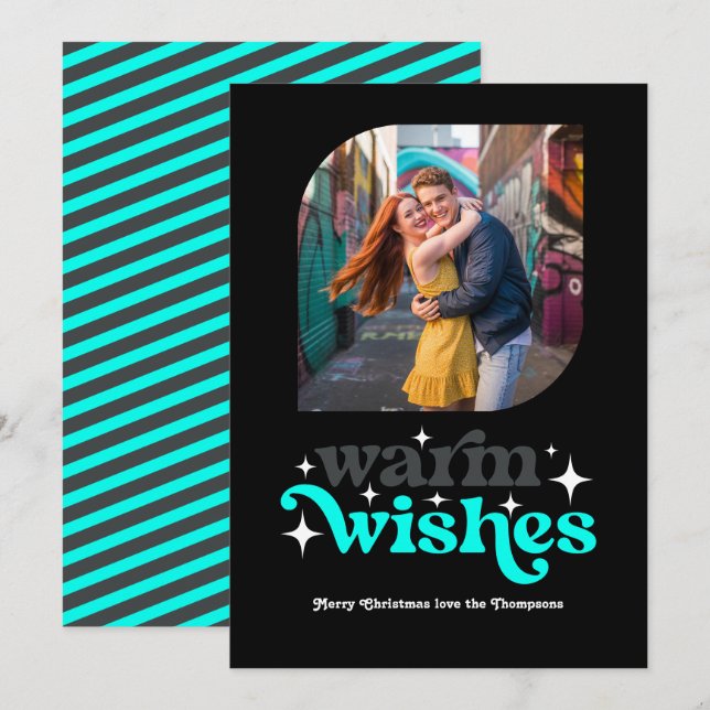 Charcoal & Aqua Modern Retro Christmas Photo Holiday Card (Front/Back)