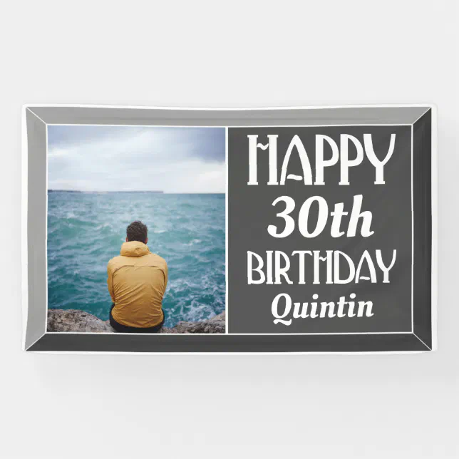 Charcoal Art Deco Beveled Photo Birthday Banner | Zazzle