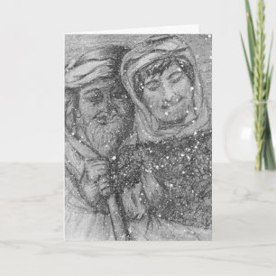Charcoal Art Drawing Shepherds Christmas Card