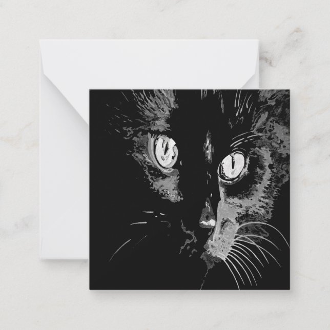Charcoal Artistic Black Cat Portrait Note Card (Front)