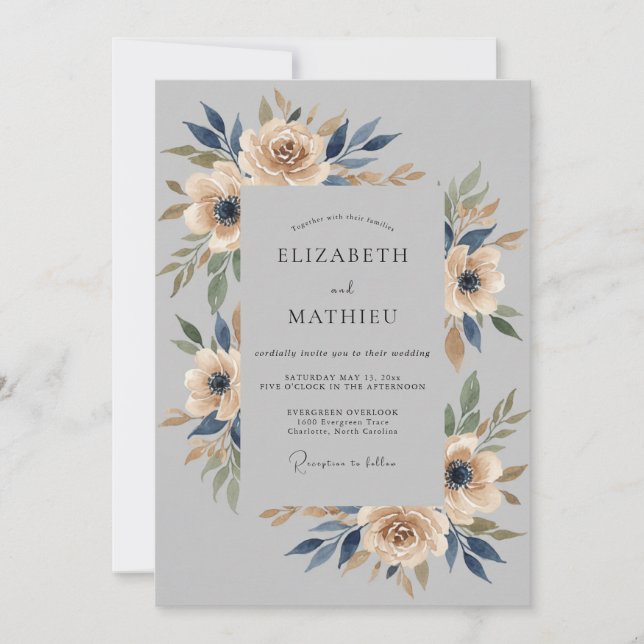 Charcoal Atmospheric Botanical Wedding Invitation (Front)