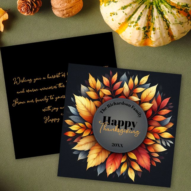 Charcoal Autumn Wreath Family Thanksgiving Holiday Card (Creator Uploaded)