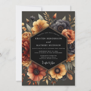 Charcoal Autumnal Anemone Wedding Invitation