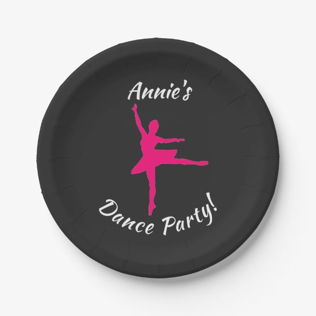 Charcoal Ballerina Sleek Dance Paper Plates (Front)