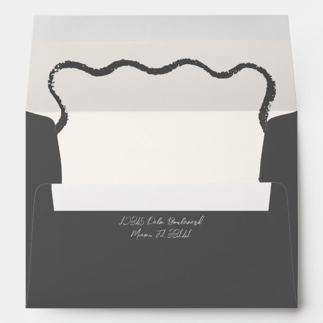 Charcoal Beige Wavy Squiggle Wedding Invitation  Envelope (Back (Bottom))