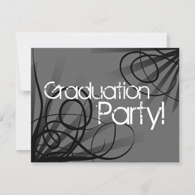 Charcoal, Black and White Graduation Party Invitation (Front)