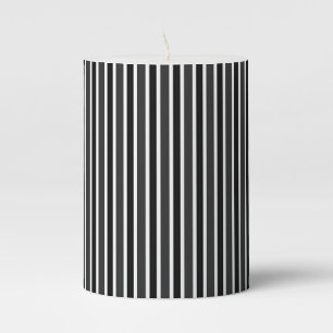 Charcoal, Black and White Stripes Pillar Candle