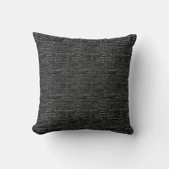 Charcoal Black and White Woven Thread Effect Throw Pillow (Front)