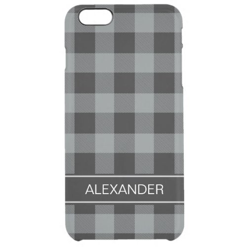 Charcoal Black Buffalo Check Plaid Name Monogram Clear iPhone 6 Plus Case