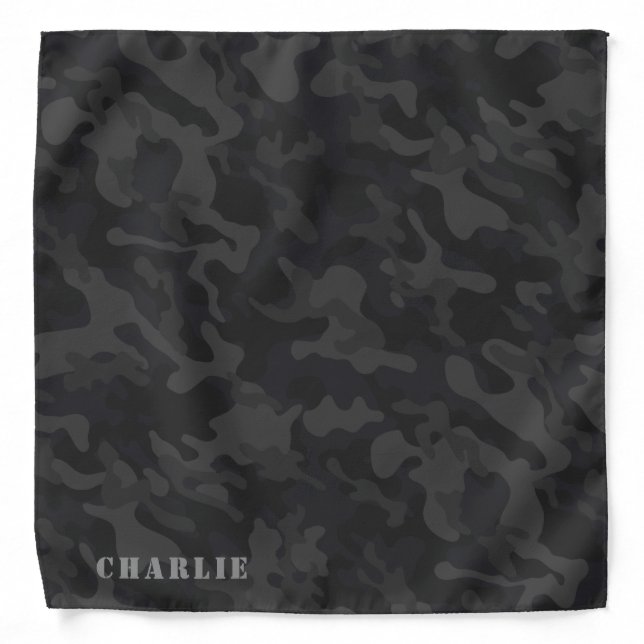 Charcoal black camouflage custom name bandana (Front)