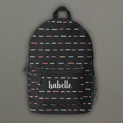 Charcoal Black  Colorful Stripes Monogram Name Printed Backpack