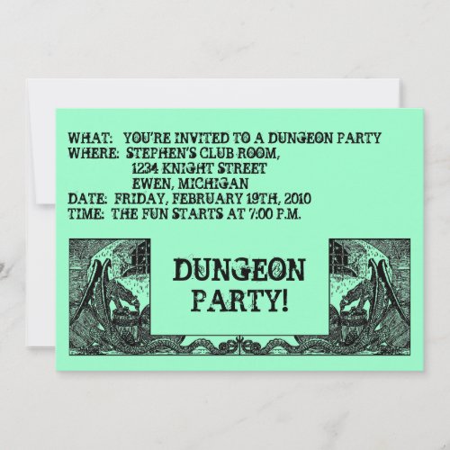 CHARCOAL BLACK DRAGONS DUNGEONS PARTY INVITATION INVITATION