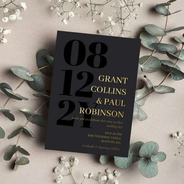 Charcoal Black & Gold Typography Wedding Foil Invitation (Creator Uploaded)