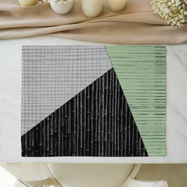 Charcoal Black Green Grey Colour Block Abstract Cloth Placemat (Zen black grey green colour block abstract placemat)