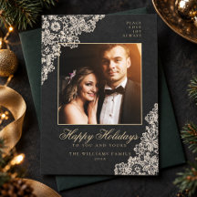 Charcoal Black Lace Elegant Family Photo Christmas