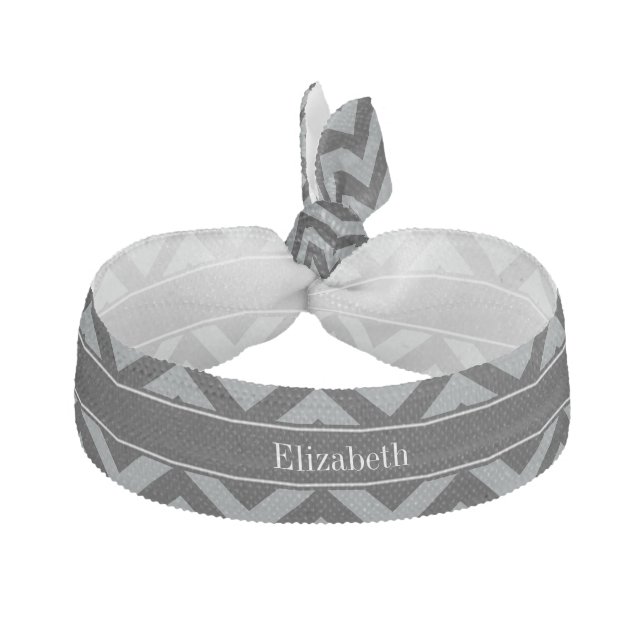 Charcoal, Black LG Chevron Black Name Monogram Hair Tie (Front)