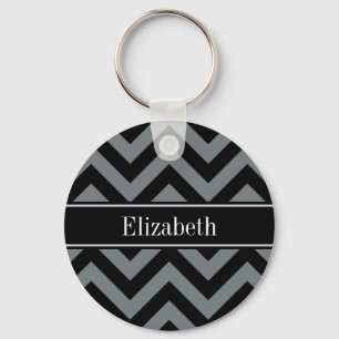 Charcoal, Black LG Chevron Black Name Monogram Keychain