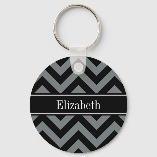 Charcoal, Black LG Chevron Black Name Monogram Keychain (Front)