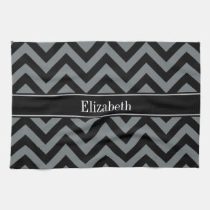 Charcoal, Black LG Chevron Black Name Monogram Kitchen Towel