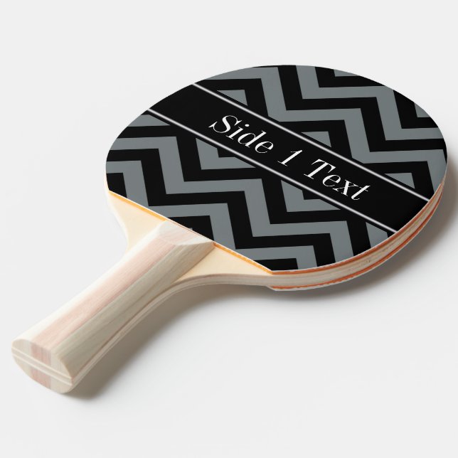 Charcoal, Black LG Chevron Black Name Monogram Ping-Pong Paddle (Front Angle)