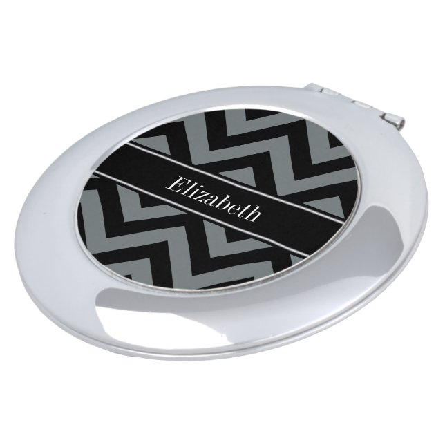 Charcoal, Black LG Chevron Black Name Monogram Vanity Mirror (Turned)