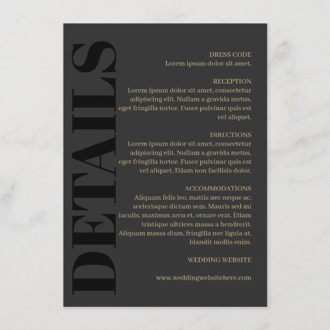 Charcoal Black Typography Wedding Details Enclosure Card (Front)