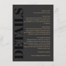 Charcoal Black Typography Wedding Details