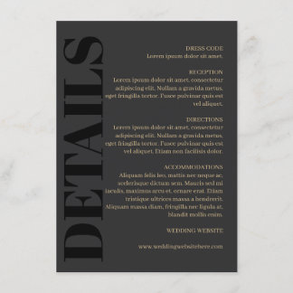 Charcoal Black Typography Wedding Details Enclosure Card